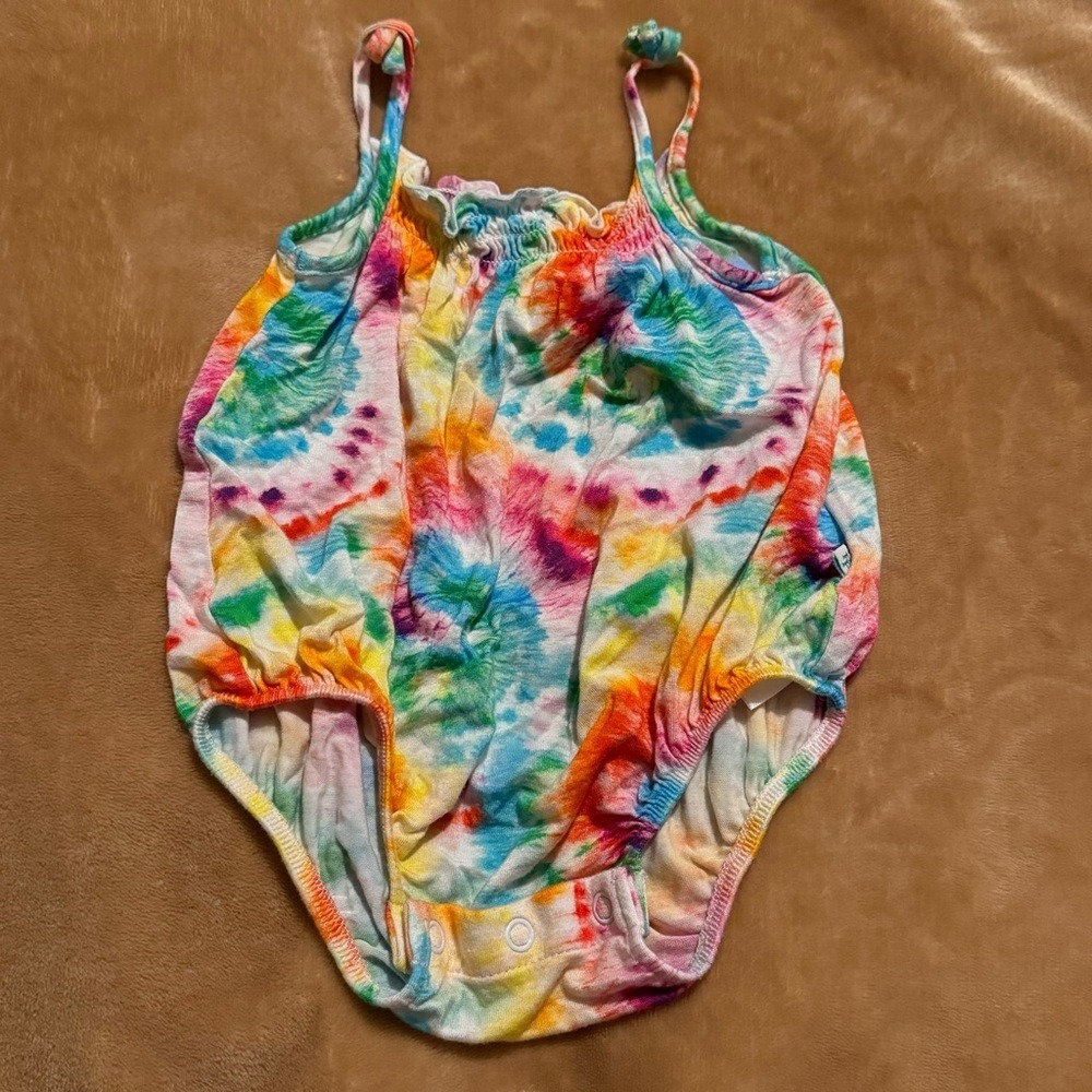 Posh Peanut Rainbow Tie Dye Bamboo Bubble Romper 3-6 Months Sleeveless Ruffle